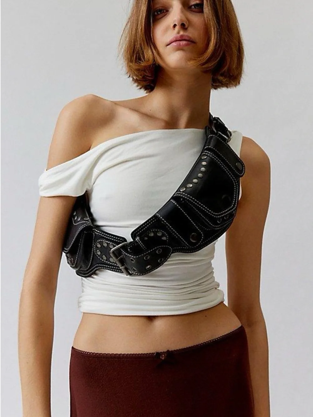 Urban Outfitters dark brown/Black Leather Multi-Pocket Belt Bag